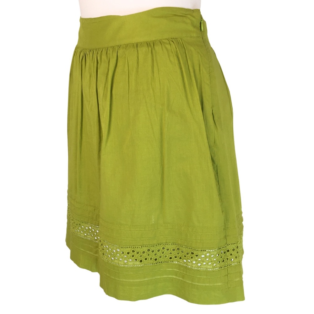 Loft Green Cotton Eyelet Delicate Gathered Layered Skater Skirt Petite size 2P - Picture 3 of 13